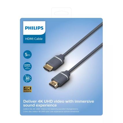 Philips SWV5650G/00 - HDMI-kaapeli Ethernetillä, HDMI 2.0 A -liitin 5 m harmaa