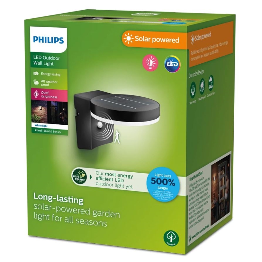 Philips - LED aurinkokäyttöinen seinävalaisin liiketunnistimella ja hämäräkytkimellä ZONAL LED/1,3W/3,7V 2500 mAh IP44
