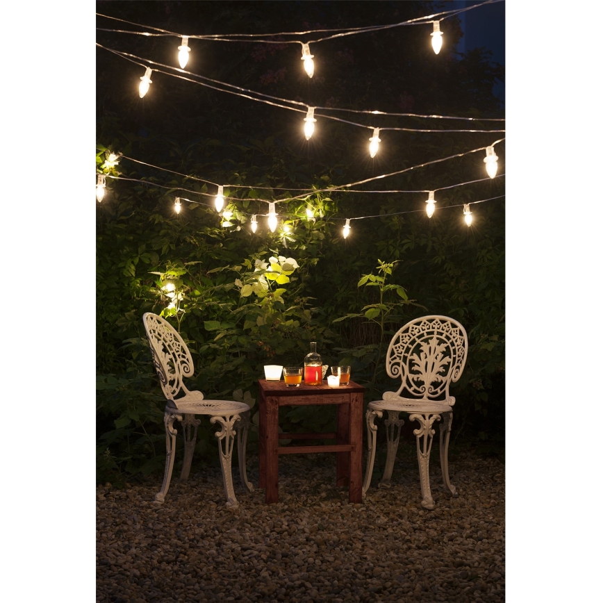 Pidennys LED ulkokäyttöön Jouluketju CONE FILAMENT 20xE10 14m läpinäkyvä/lämpimänvalkoinen IP44, Made in the EU