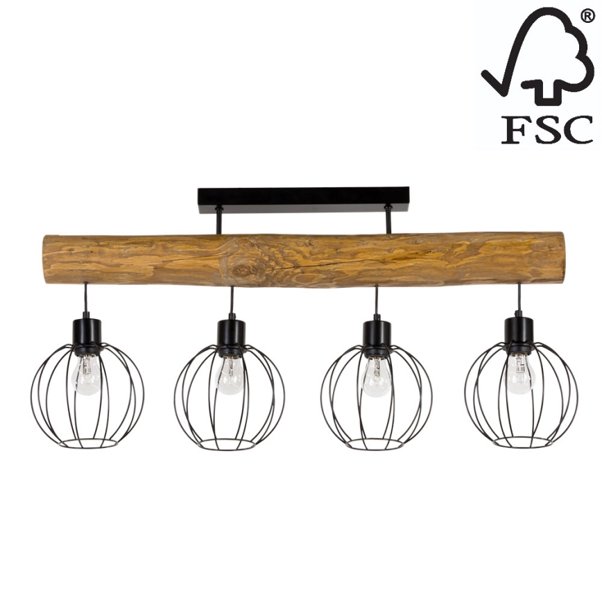 Pinta-asennettava kattokruunu BERIS 4xE27/25W/230V mänty - FSC-sertifioitu