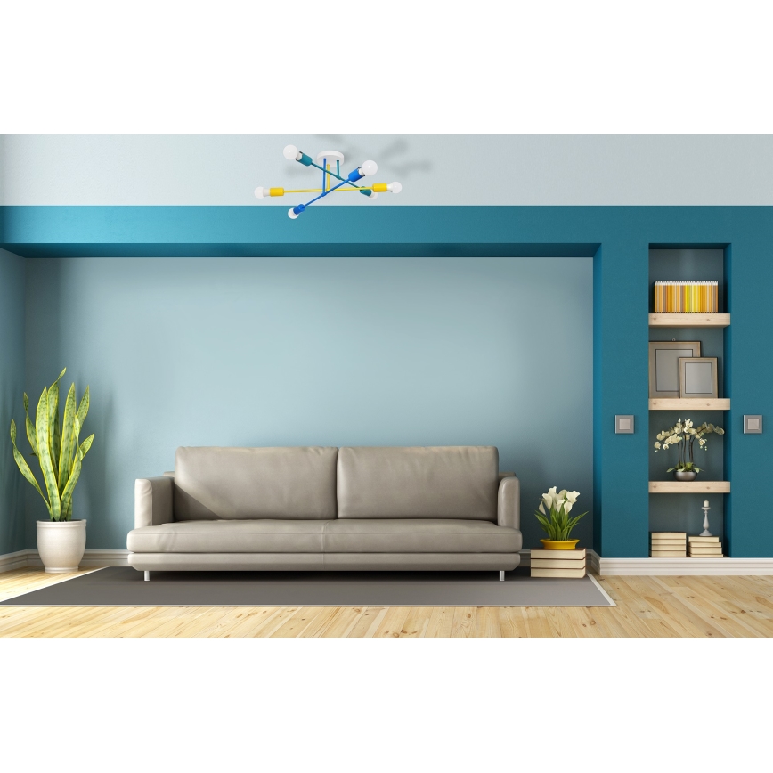 Pinta-asennettava kattokruunu CAMBRIDGE 6xE27/20W/230V sininen/keltainen