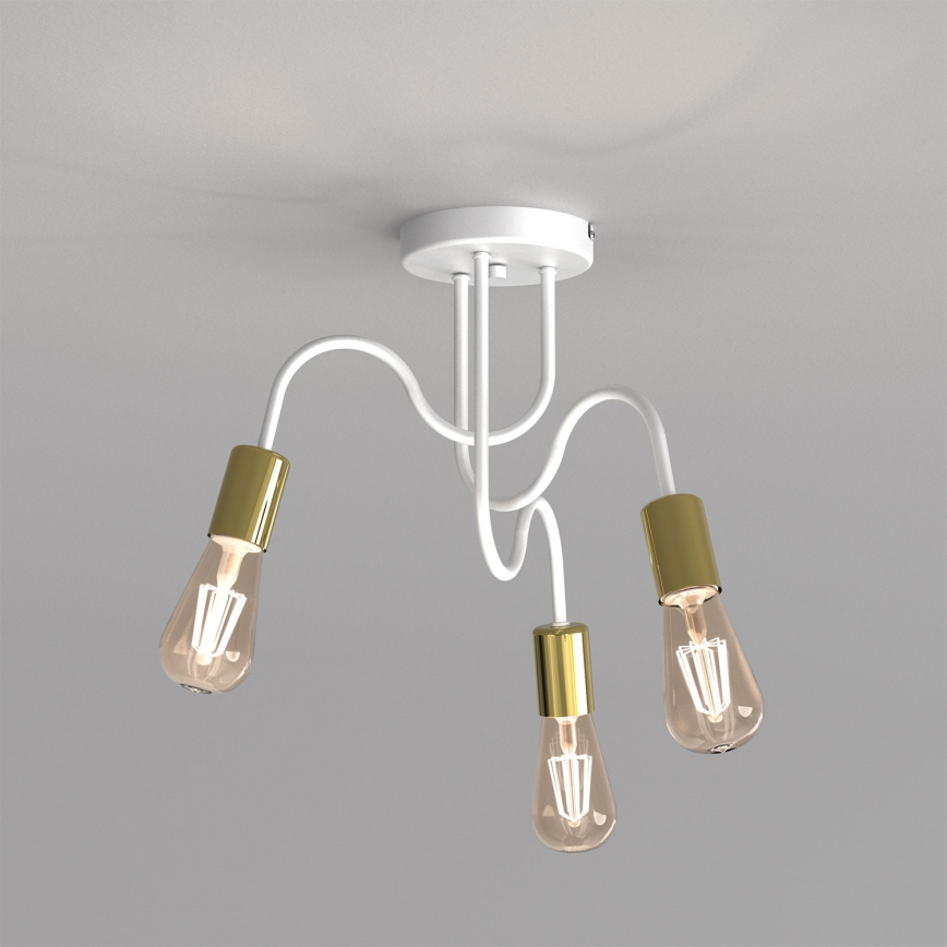 Pinta-asennettava kattokruunu DOW 3xE27/60W/230V valkoinen/kulta