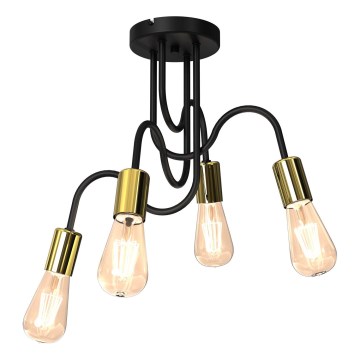Pinta-asennettava kattokruunu DOW 4xE27/60W/230V musta/kulta