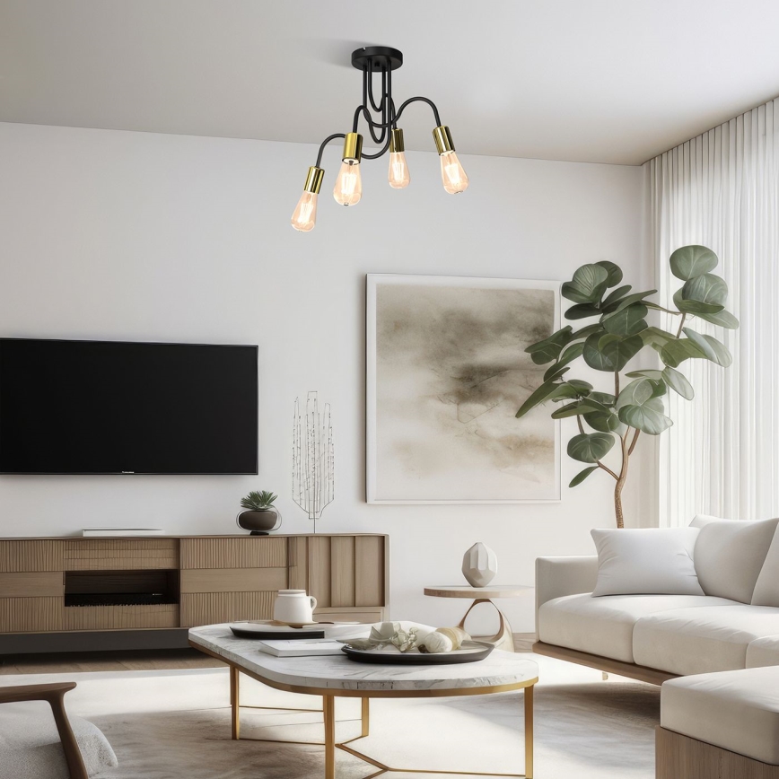 Pinta-asennettava kattokruunu DOW 4xE27/60W/230V musta/kulta