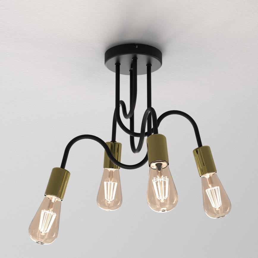 Pinta-asennettava kattokruunu DOW 4xE27/60W/230V musta/kulta