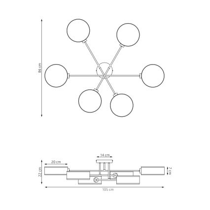 Pinta-asennettava kattokruunu MAGA 6xE14/10W/230V ruskea