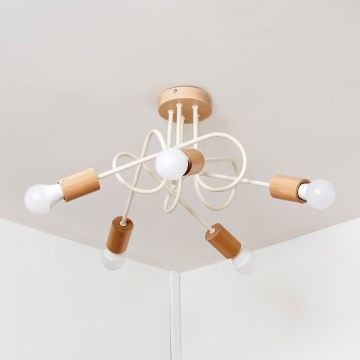Pinta-asennettava kattokruunu OXFORD 5xE27/15W/230V mänty/kerma