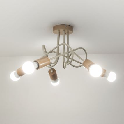 Pinta-asennettava kattokruunu OXFORD 5xE27/15W/230V mänty/kerma