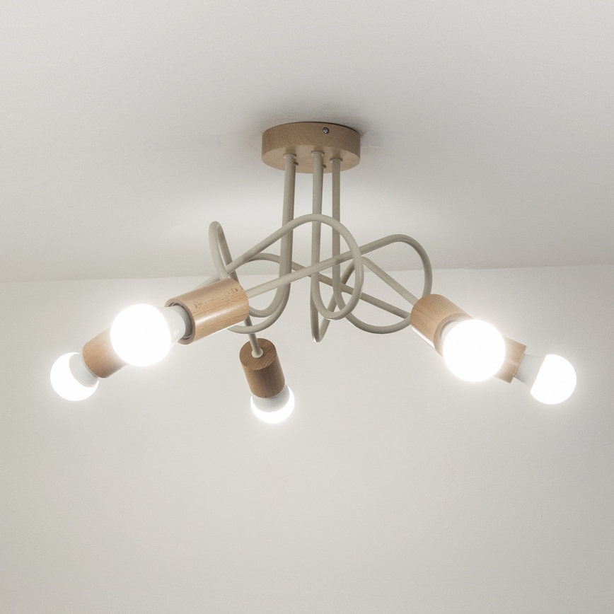 Pinta-asennettava kattokruunu OXFORD 5xE27/15W/230V mänty/kerma