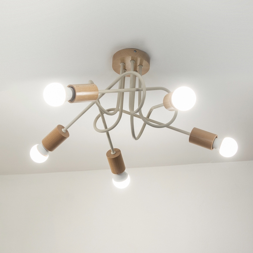 Pinta-asennettava kattokruunu OXFORD 5xE27/15W/230V mänty/kerma