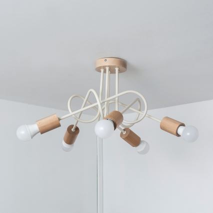 Pinta-asennettava kattokruunu OXFORD 5xE27/15W/230V mänty/kerma