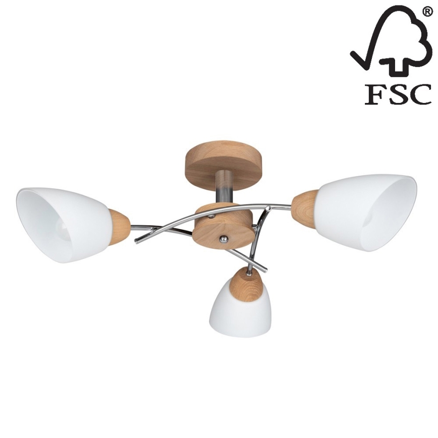 Pinta-asennettava kattokruunu VILETTA 3xE27/60W/230V tammi - FSC-sertifioitu