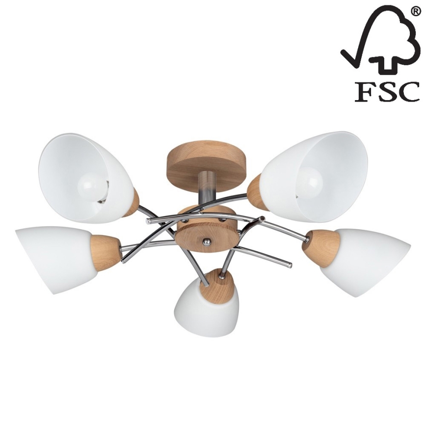 Pinta-asennettava kattokruunu VILETTA 5xE27/40W/230V tammi - FSC-sertifioitu
