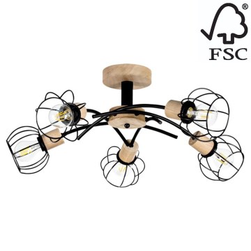 Pinta-asennettava kattokruunu VIVIANE 5xE27/60W/230V tammi - FSC-sertifioitu