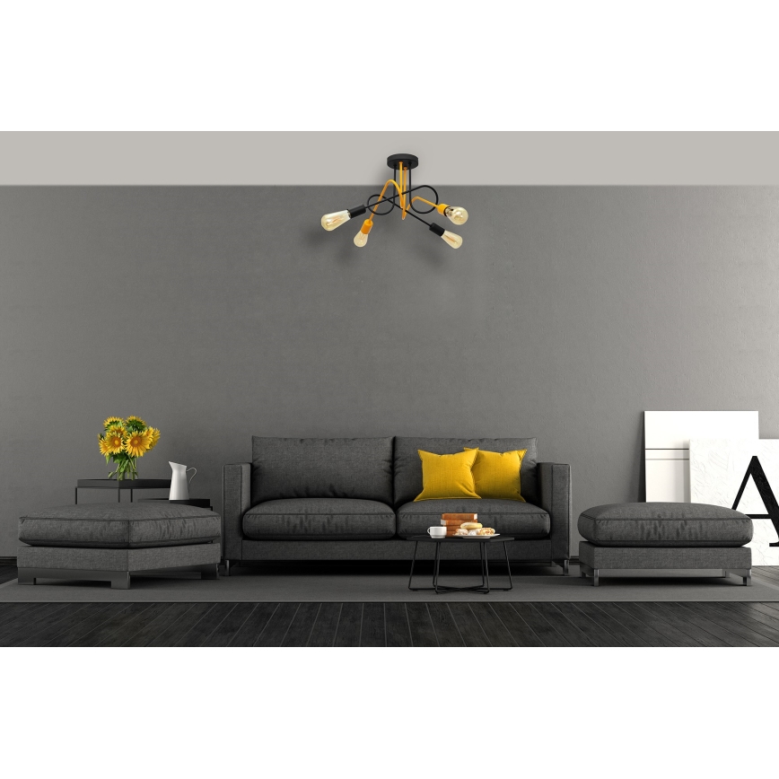 Pinta-asetettava kattokruunu OXFORD 4xE27/15W/230V musta/keltainen