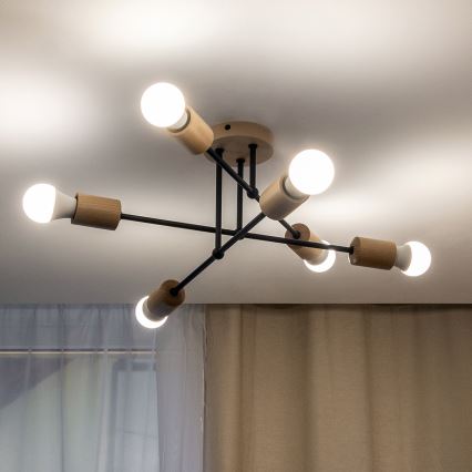 Pintakiinnitteinen kattokruunu CAMBRIDGE 6xE27/15W/230V mänty