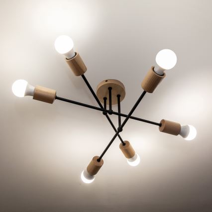 Pintakiinnitteinen kattokruunu CAMBRIDGE 6xE27/15W/230V mänty
