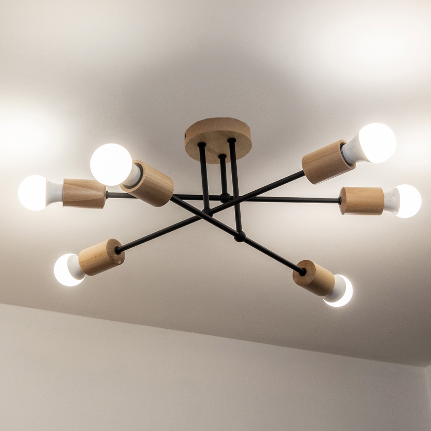 Pintakiinnitteinen kattokruunu CAMBRIDGE 6xE27/15W/230V mänty