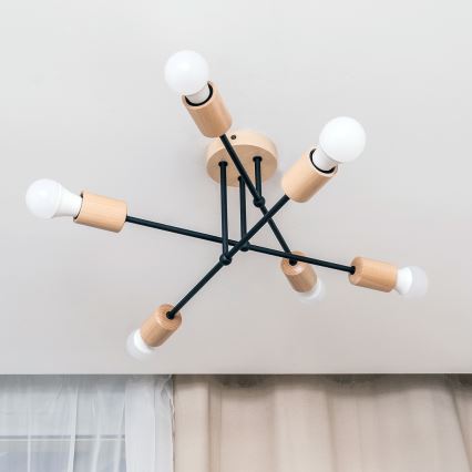Pintakiinnitteinen kattokruunu CAMBRIDGE 6xE27/15W/230V mänty