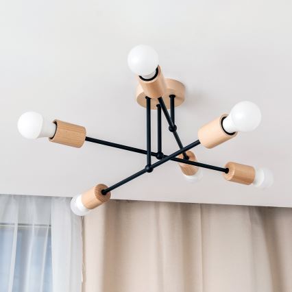 Pintakiinnitteinen kattokruunu CAMBRIDGE 6xE27/15W/230V mänty