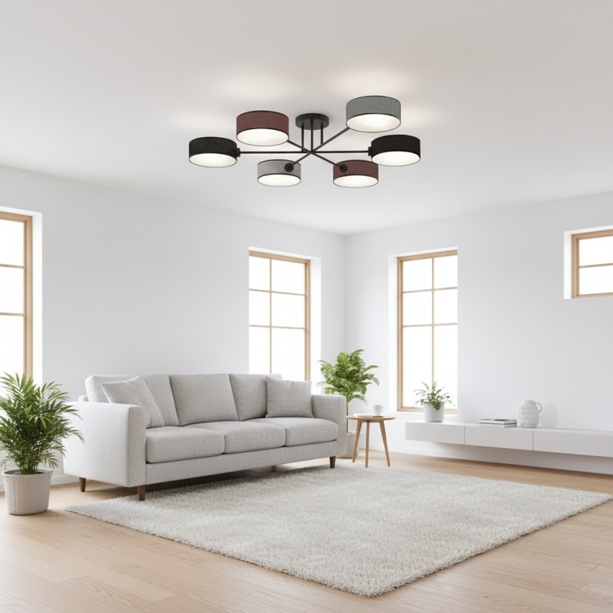 Pintakiinnitteinen kattokruunu MAGA 6xE14/10W/230V musta/ruskea/harmaa