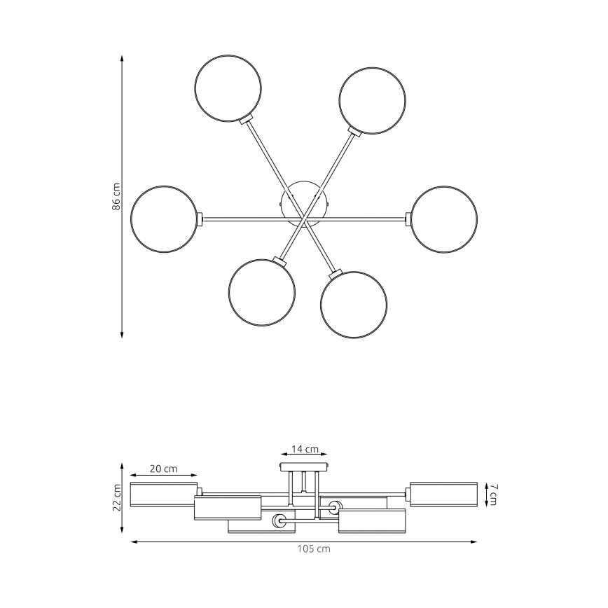 Pintakiinnitteinen kattokruunu MAGA 6xE14/10W/230V musta/ruskea/harmaa