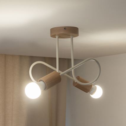 Pintakiinnitteinen kattokruunu OXFORD 2xE27/15W/230V mänty/kerma