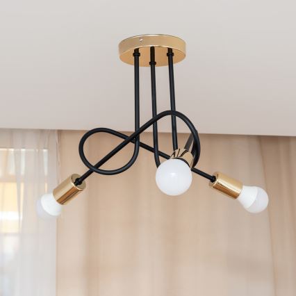 Pintakiinnitteinen kattokruunu OXFORD 3xE27/15W/230V kulta/musta