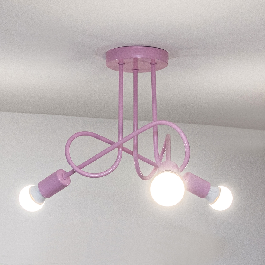 Pintakiinnitteinen kattokruunu OXFORD 3xE27/15W/230V, vaaleanpunainen