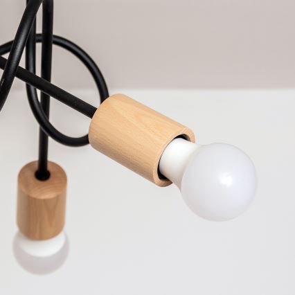 Pintakiinnitteinen kattokruunu OXFORD 5xE27/15W/230V, mänty/musta