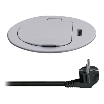 Pistorasia pöydälle 1x230V + USB-C Power Delivery hopea/musta