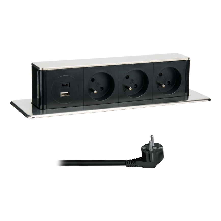 Pistorasia pöydälle 3x230V + USB-A + USB-C