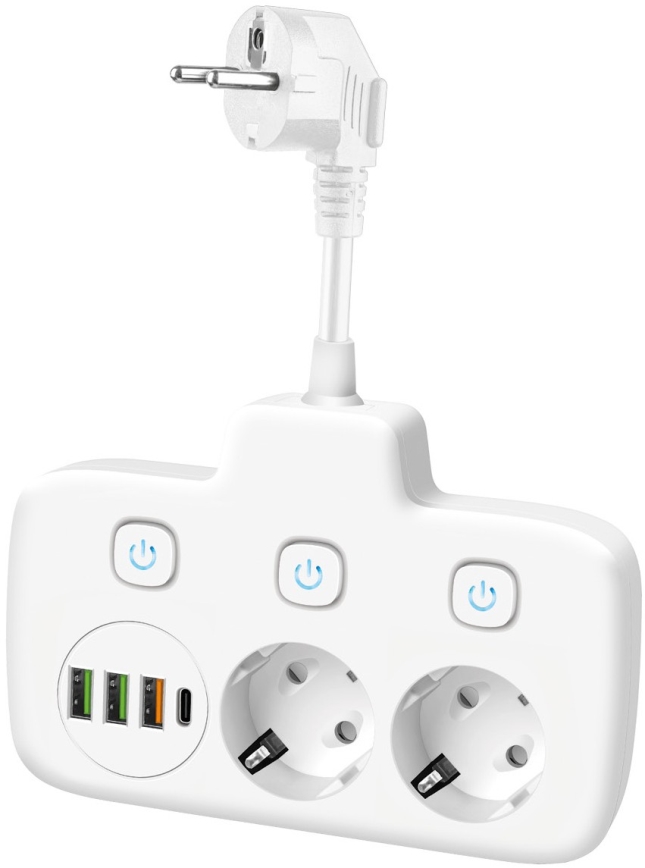 Pistorasianjakaja katkaisimella LINEA 2x230V + 4xUSB A/C SCHUKO valkoinen