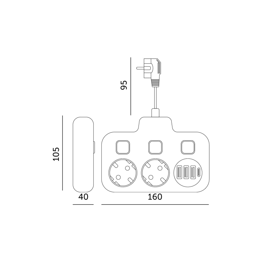 Pistorasianjakaja katkaisimella LINEA 2x230V + 4xUSB A/C SCHUKO valkoinen