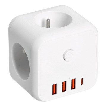Pistorasianjakaja katkaisimella LINEA 3x230V + 4xUSB A/C valkoinen