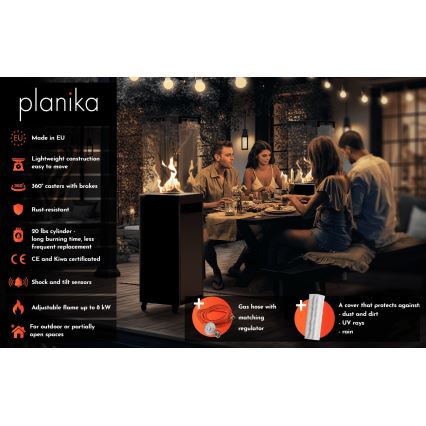 Planika - Ulkotila kaasu takka 142x36 cm 8kW harmaa + suojus