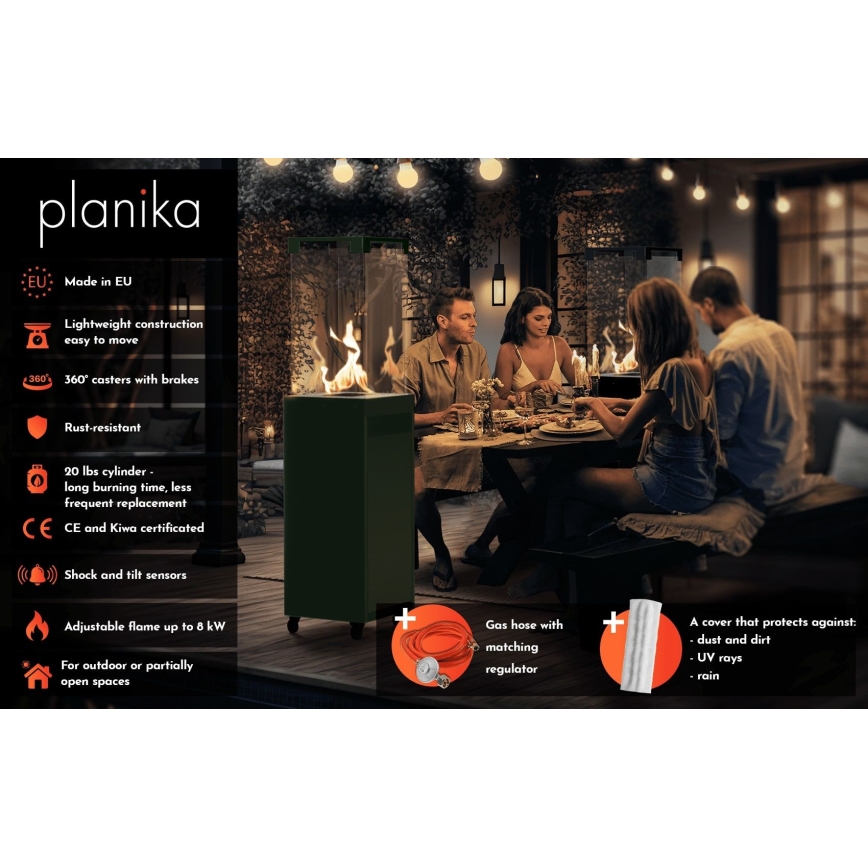 Planika - Ulkokaasutakka 142x36 cm 8kW vihreä + suojakansi