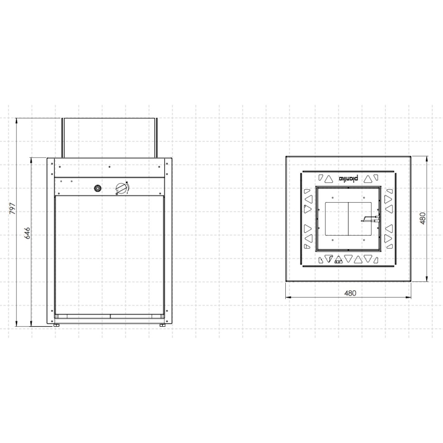 Planika - Ulkotila kaasu takka 79,7x48 cm 10kW musta + suojus