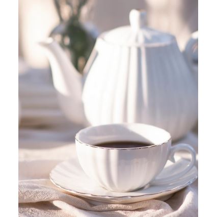 Posliininen 15‑osainen kahvisetti, valkoinen