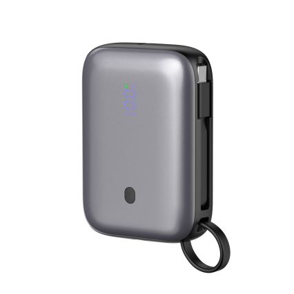 Power Bank 10000 mAh 20W Power Delivery Kompakti sisäänrakennetulla 1 m USB-C-käämitangolla musta