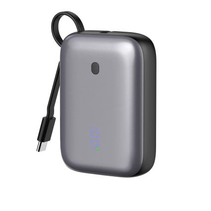 Power Bank 10000 mAh 20W Power Delivery Kompakti sisäänrakennetulla 1 m USB-C-käämitangolla musta