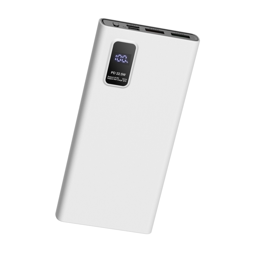 Power Bank LED-näytöllä Virtalähde 10000 mAh 3,7V valkoinen