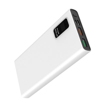 Power Bank LED-näytöllä Virtalähde 10000 mAh 3,7V valkoinen