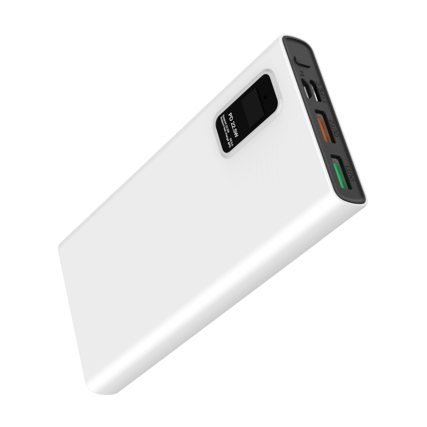 Power Bank LED-näytöllä Virtalähde 10000 mAh 3,7V valkoinen