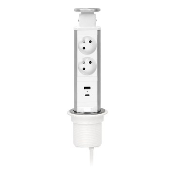 Pöytään asennettava pistorivipylväs 2×230 V + USB-A + USB-C