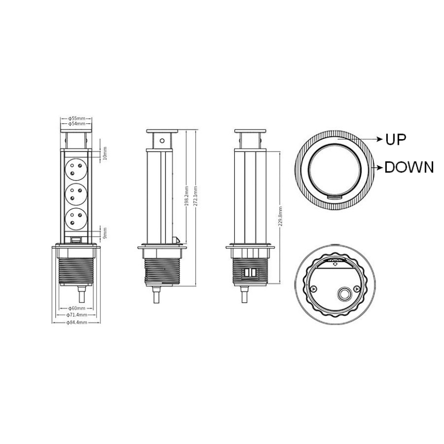 Pöytään asennettava pistorivipylväs, 3×230 V