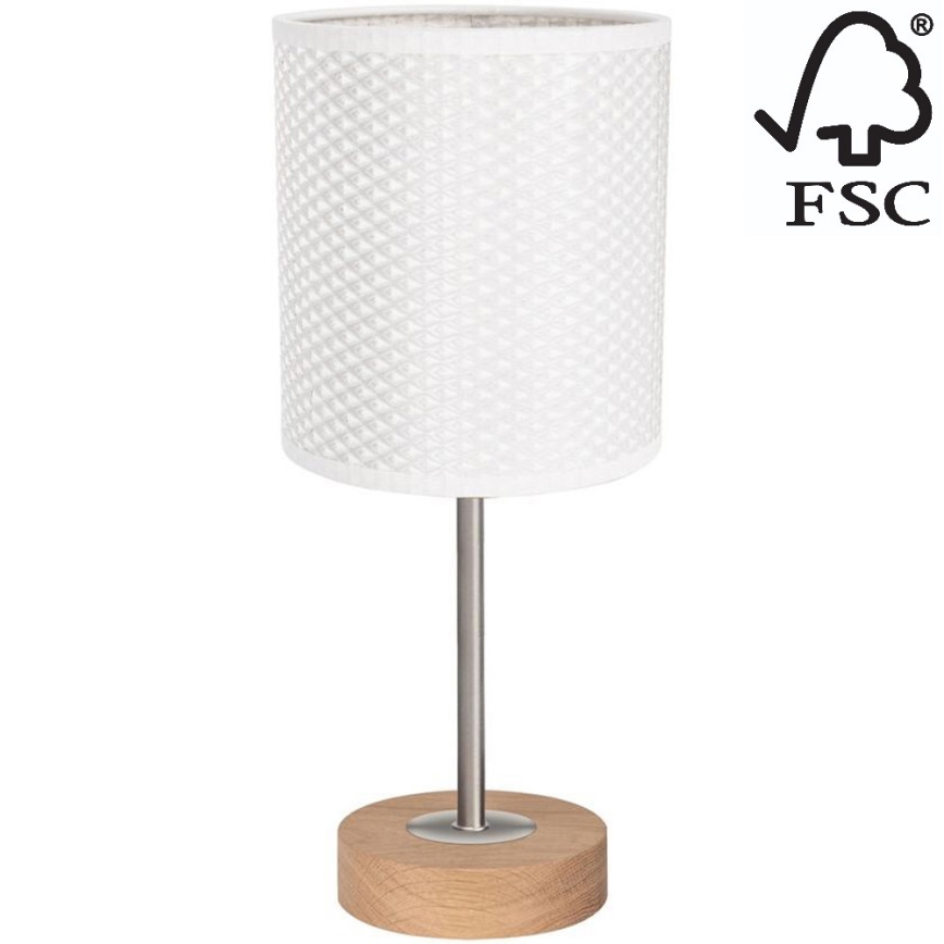 Pöytävalaisin BENITA 1xE27/60W/230V 30 cm valkoinen/tammi – FSC sertifioitu