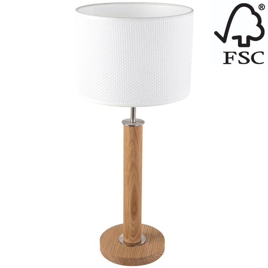 Pöytävalaisin BENITA 1xE27/60W/230V 61 cm valkoinen/tammi – FSC sertifioitu