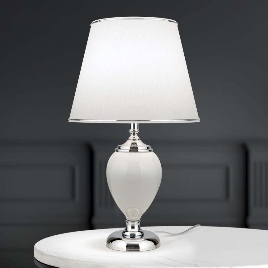 Pöytävalaisin OVUM 1xE27/40W/230V 48 cm keramiikka valkoinen/kiiltävä kromi