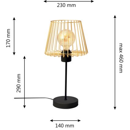 Pöytävalaisin TORRI 1xE27/15W/230V kulta/musta